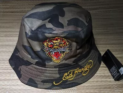 Ed Hardy Reversible Bucket Hat - Embroidered Tiger Head & Logo • £29.99