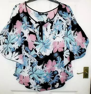 £14.99 • Buy Gorgeous Marina Kaneva 💝 Blue Black Pink 💖 Bat Wing Top Size 16  #tub