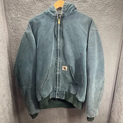 $149.87 • Buy Vintage 90's Carhartt Hooded Jacket Men's Size Large Blue Faded Quilted Lined
