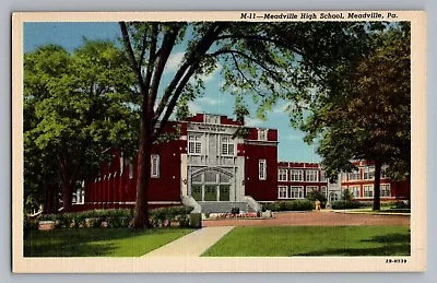 Meadville Pennsylvania PA High School Curt Teich Postcard 1942 • $6