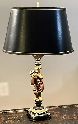 Late 20th Century Whimsical Monkey Table Lamp With Original Black & Gold Shade • $155