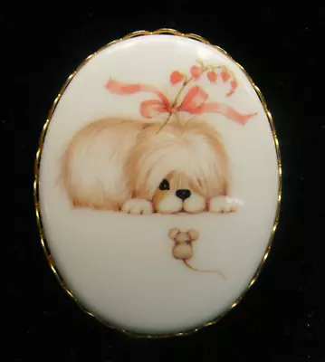 Vintage Hallmark Cards 1970's Gold Tone Brooch Pen Dog Mouse Pendant Necklace • $54.99