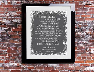 Tenerife Sea Ed Sheeran Lyrics Wedding Song Personalised Canvas Print Keepsake • £6.49