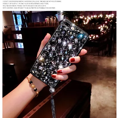 Sparkly Luxury Bling Diamonds Soft Women Phone Cases With Crystals Neck Lanyard • $15.98