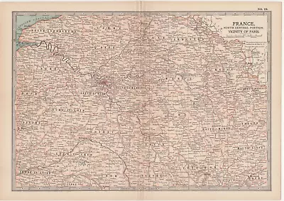 1902 Map Of France Vicinity Of Paris Antique Vintage Britannica 10th • $8.02
