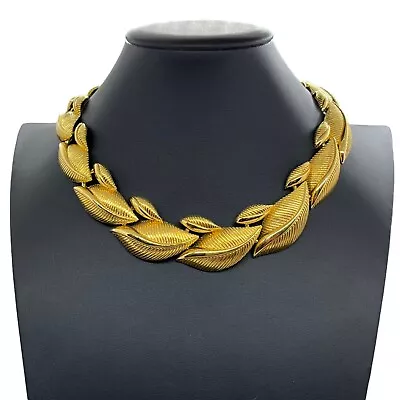 Monet Collar Necklace  Gold Tone Choker Bold Garland Of Leaves Design Vintage • $229.97