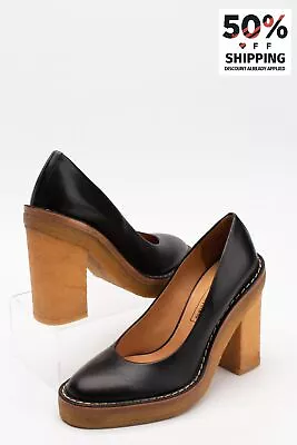 RRP€430 VERONIQUE BRANQUINHO Leather Pump Shoes US7 UK4 EU37 Black Square Heel • $87.11