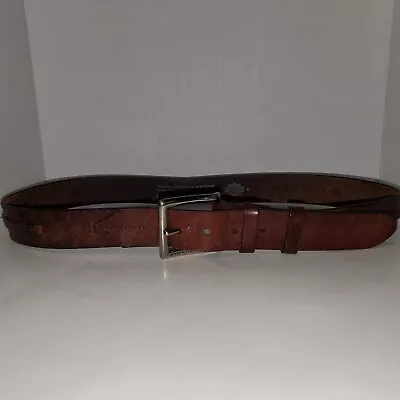Vintage Worn/Distressed Harley Davidson Leather Belt & Buckle Length 46  X 1.5  • $30
