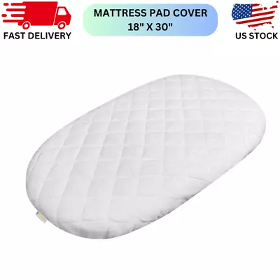 Bassinet Mattress Pad Cover With Elastic Bed Skirt 30 X 18  White Soft & Durable • $21.15