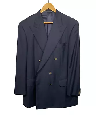 Ermenegildo Zegna Mens Size 42 Navy Super 100's Wool Double Breasted Blazer • $60