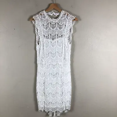 Free People Dress Women Small White Lace High Neck Open Back Occasional Feminine • $54.73