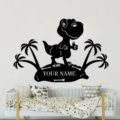 Custom Name Rex Dinosaur Palm Tree Wall Decal Children Dino World Park Mountain • $7.69