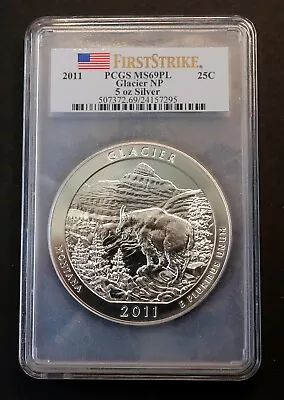 2011 Glacier NP ATB 5 Oz. Silver Coin PCGS MS69 PL First Strike Proof-like • $275