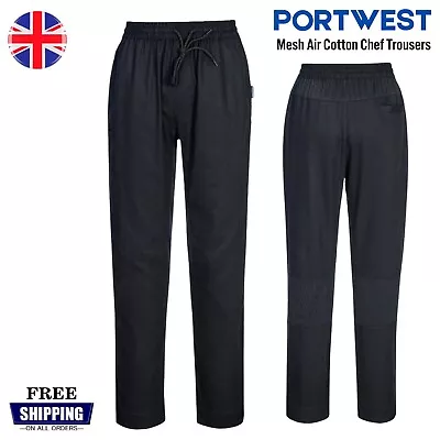 PORTWEST Mesh Air Cotton Chef Trousers Slim Fit Comfort Kitchen Catering C076 • £6.50