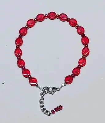 Red Czech Glass Vintage Beads Anklet Stainless Steel Ankle Bracelet Summer Cute! • $10