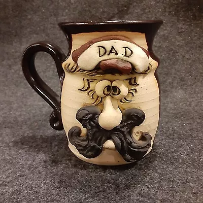 3D Ugly Face Mug DAD Pottery Mark Hines Mustache Beard Handcrafted Signed Rustic • $10.47