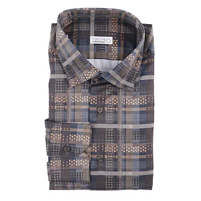 Zilli Tailored-Fit Brown And Blue Multi Check Print Cotton Shirt 19 (Eu 48) • $349