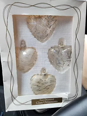 VINTAGE 1996 GLASS CHRISTMAS ORNAMENTS DAYTON HUDSON GLASS HEARTS 4 Cream • $14.99