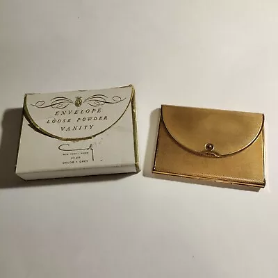 Vintage 1950’s Coty Tri-Fold Envelope Rectangle Brass Compact Box & Carry Cover • $30