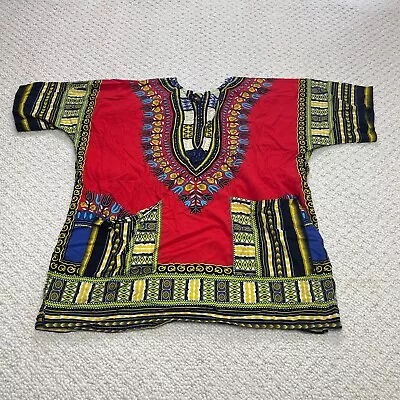 Unbranded African Dashiki Shirt Mens Large Red Yellow Tribal Colorful Pockets • $14.99