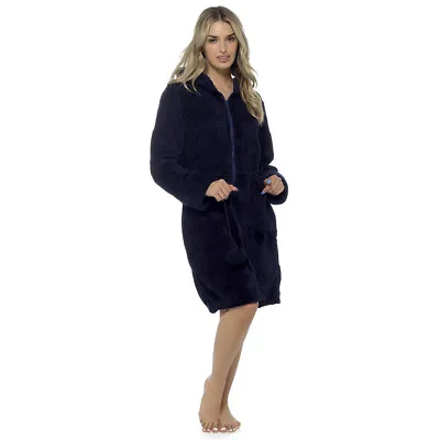 £25 • Buy Ladies Luxury Heart Embossed Zip Front Hooded Dressing Gown Soft Robe Bathrobe