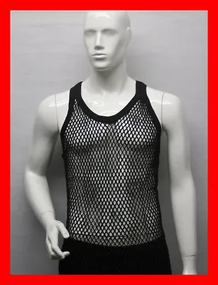 £5.90 • Buy Men's Fitted In Black 100% Cotton String Vest Mesh Fishnet Muscle Tank Top