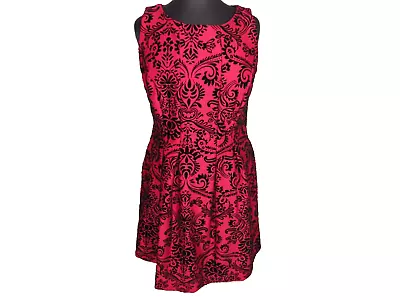 Gabby Skye Women's Red Black Velvet Flocked Fit And Flare Dress Plus Size 14W • $49.99