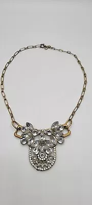 J Crew Bling Golt Tone Necklace Retired Clear Rhinestone Statement Chunky • $7