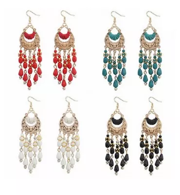 Bohemian Vintage Long Tassel Beaded Dangle Drop Earrings For Women Jewel UK • £4.25