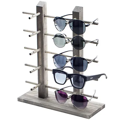 Vintage Gray Wood Tabletop Eyeglass Storage Display Rack Holds Up To 10 Pairs • $50.94