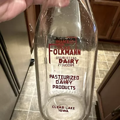 Folkmann Dairy ACL Quart Milk Bottle Clear Lake Iowa IA • $19.99