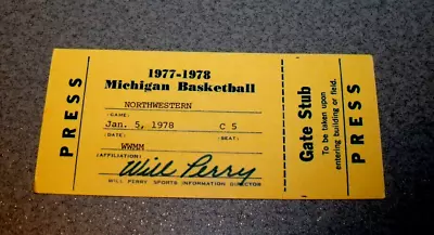 Michigan Wolverines 1/5/1978 Basketball Press Pass Ticket Stub Issued To WWMM • $9.99