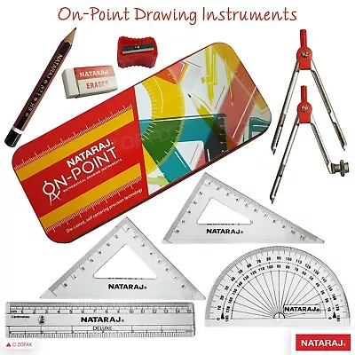 £5.99 • Buy Compact Maths Geometry Tin Set Compass Ruler Protractor Square Divider Sharpener