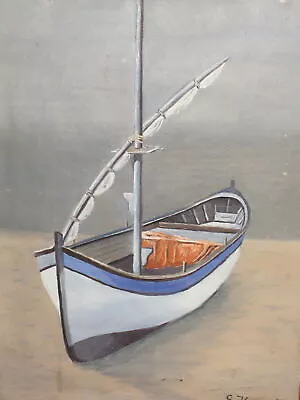Vintage Modernist Landscape Seascape Boat Oil Painting Signed • $182.89
