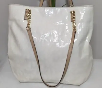 Michael Kors Jet Set White Patent Leather Natural Leather Trim Chain Tote • $17