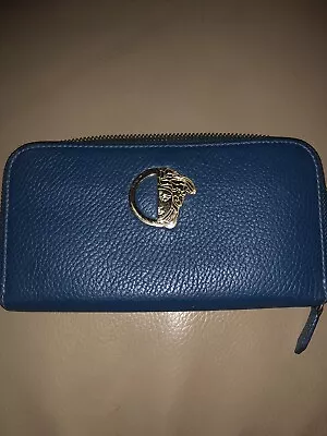 VERSACE COLLECTION Medusa Blue LEATHER CLUTCH WALLET / WRIST BAG • $140