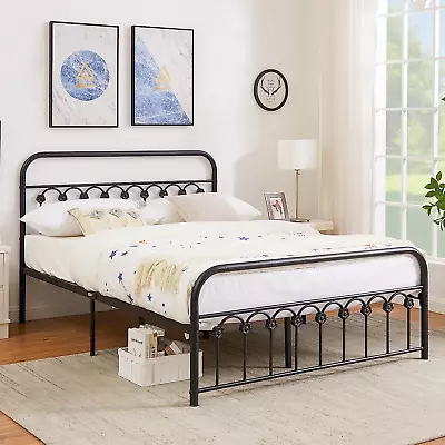 Classic Metal Platform Bed Frame With Victorian Style Iron-Art Headboard& Footbo • $259.99