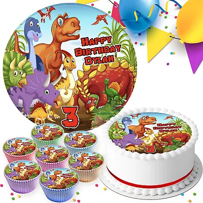 Dinosaur Personalised Birthday Party Edible Cake Topper & Cupcake Toppers B065 • £7.99