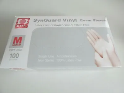 SynGuard Vinyl Exam Gloves Latex Powder Free Size M Disposable Medical 100pc • £5.94