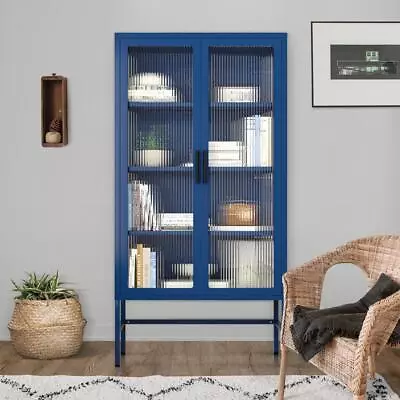 Stylish Sideboard Double Glass Door Storage Cabinet With Adjustable Shelves • $266.69