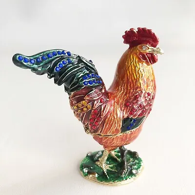 Enamel Jeweled Rooster Hinged Trinket Box European Crystals Bird Figurine 3.25” • $28