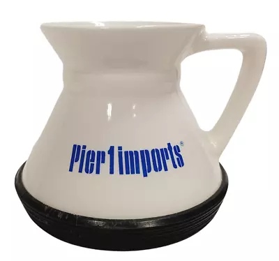 Pier 1 Imports White Ceramic Blue Logo Travel Mug Wide Base No Spill 10 Oz • $9.95