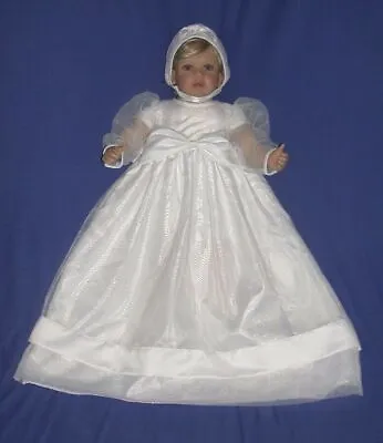 £16.99 • Buy Baby Long Christening Dress Traditional Gown White Flower Girl Hat Bonnet Set