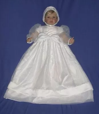 £16.99 • Buy Baby Long Christening Dress Traditional Gown White Flower Girl Hat Bonnet Set