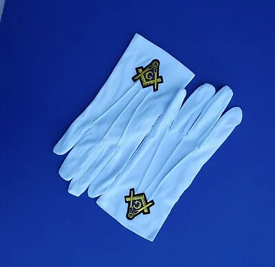 Masonic White Gloves GOLD Embroidered G Logo Square & Compass • $9.99