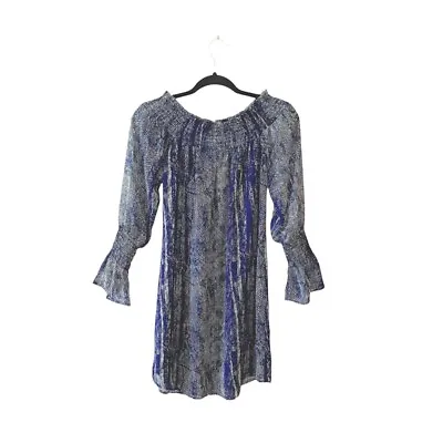 Veronica M Navy Blue & Cream Snakeskin Print Smock Mini Dress Xsmall Women’s • $30