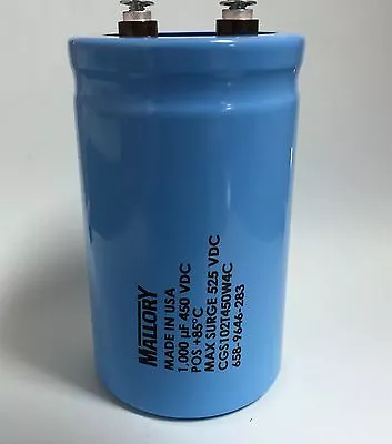 1000uf 450VDC Mallory Electrolytic Capacitor CGS102T450W4C Max Surge 525VDC Mfd • $31.35