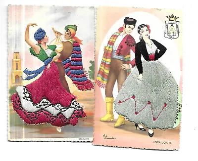 £3.50 • Buy Two Spanish Silk Postcards - Girls In Traditional Dress - Soleares & Andalucia
