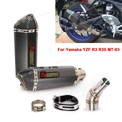 For Yamaha YZF R3 R25 MT03 Motorcycle Mid Link Pipe Exhaust Tips Muffler Slip On • $97.20