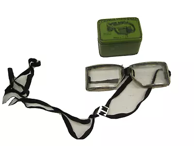Vintage 1935 Cescowide Pair Vision Motorcycle Safety Glasses Goggles Tin Case • $49